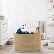 Large Jute Rectangle Rope Basket, 23.6" X 17" X 12" Blanket Storage For Living Room, Pool Towel Basket, Woven Baby Floor Laundry Hamper For Clothes, Toy Storage Bin, Bathroom Towel Storage - 白色 - 查看 10