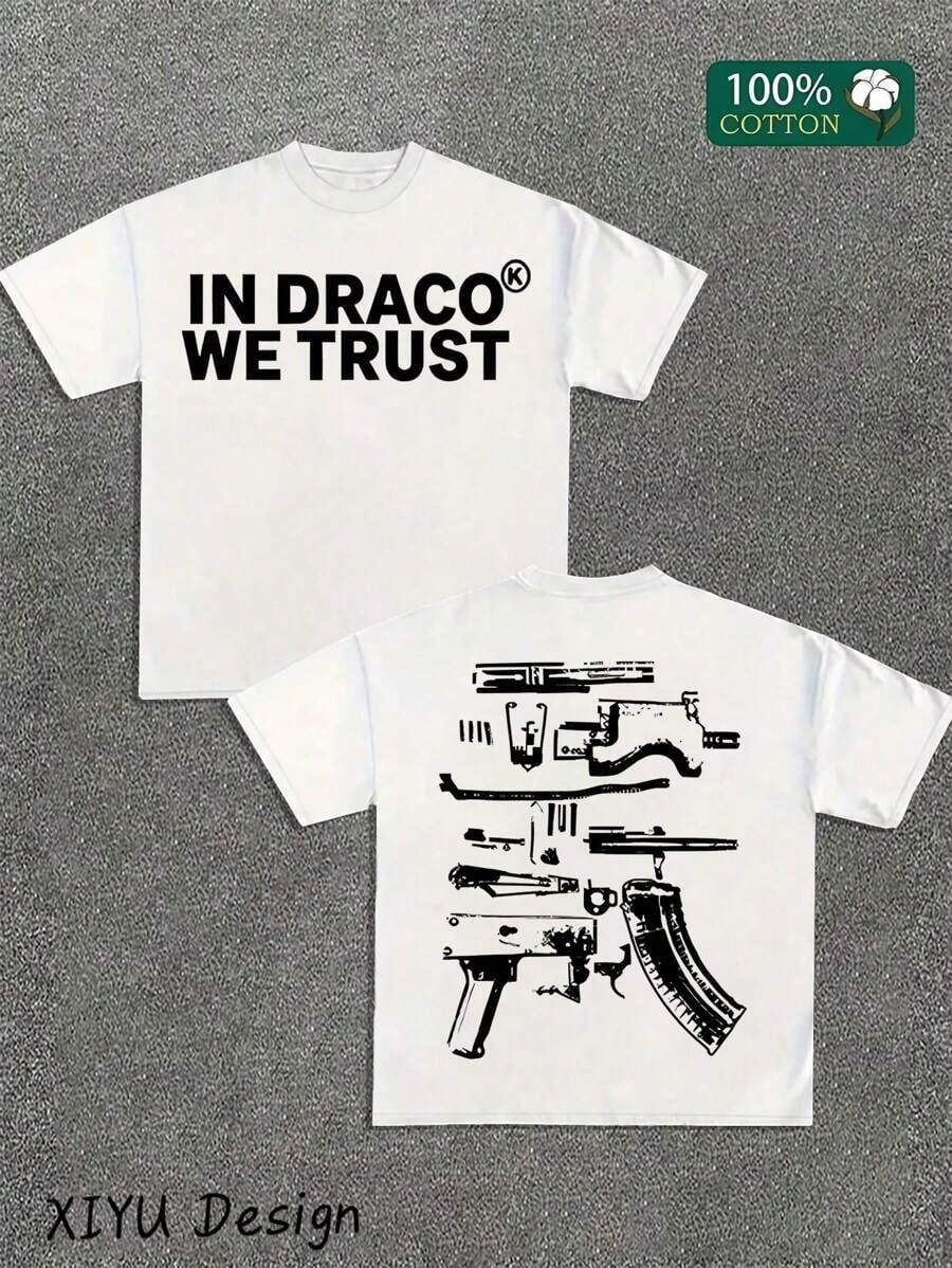A High-Quality Men's Street T-Shirt, Which We Trust In Draco, Is Printed On Both Sides Of Firearms, A Must-Have Fashion Item For Inspirational Men, A Men's T-Shirt With Round Neck And Short Sleeves, Cotton Casual, Loose And Versatile, And A Must-Have For Outdoor Sports. 2025 - 白色 - 查看 1