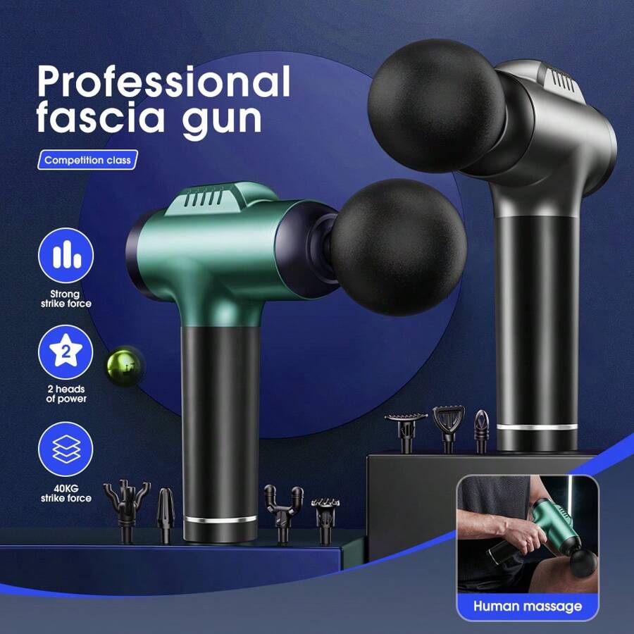 Masajeador de mano profesional, pistola de masaje portátil para fascia y Body, ligera, recargable, con 8 cabezales de masaje intercambiables
