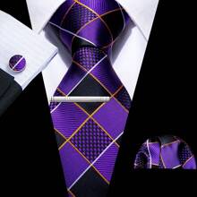 Cravate florale violette royale pour hommes, ensemble de cravate de luxe en soie jacquard avec mouchoir pour mariage et soirée