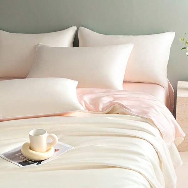 3pcs Ice Silk Washed Bedding Set, Bedroom, Duvet Cover, Quilt Cover, Pillowcase