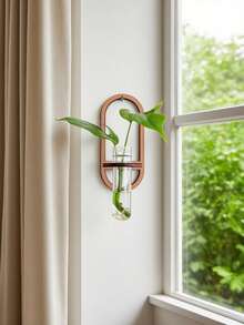 1pc Indoor Plant Wall Hanging Planter, Plant Propagation Station Wall Mounted, Plant Propagation Bottle, Wall Hanging Propagation Station With Wooden Rack, Multi-Layer Plastic Test Tube Planter, Wall Mounted Terrarium, Suitable For Home Office Plant Hanger, Vase, Wall Decor, Hydroponics Cutting, With Wooden Rack, For Hydroponic Plants, Unique Gardening Gift, Suitable For Women, Moms, Plant Lovers, Home Decor, Room Decor, Wall Decor Gift, Birthday Graduation Gift - Wood Color - View 5