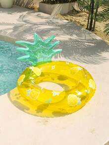 1pc PVC Transparent Fruit Shaped Swimming Ring With Cute Pineapple Pattern, Beach Essentials, Beach Accessories, Pool Float
