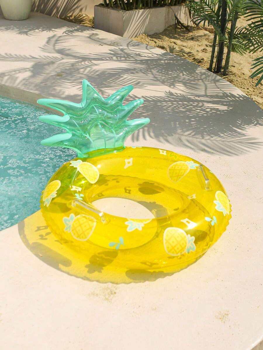 1pc PVC Transparent Fruit Shaped Swimming Ring With Cute Pineapple Pattern, Beach Essentials, Beach Accessories, Pool Float
