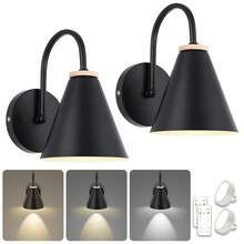 Daoteper Vintage Wireless Battery Operated Wall Sconces, Industrial Cordless Battery Powered Led Wall Lights Set Of 2, Wall Lamp Fixture Indoor With Remote Control For Bedroom Farmhouse Gallery - 黑色 - 查看 1