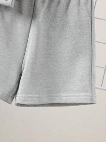 Back To School Boys 2 Pieces Set, Crew Neck Solid Gray Short Sleeve T-Shirt And Drawstring Gray Shorts, Fashionable Sportswear For Outdoor, Casual, Travel, Summer