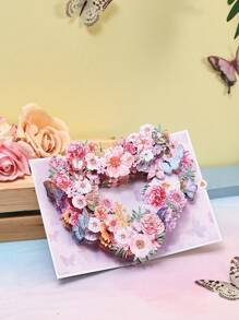 Opjoys 1 Floral Pattern Greeting Card, 1 Christmas Heart Card, Red Heart Cover, Christmas Heart Santa's Cottage, Christmas Heart Gingerbread House, Exquisite Christmas Gift, Suitable For Loved Ones, Colleagues, Family And Friends, Cherry Blossom Pattern, Also Suitable For Mother's Day, Spring, Thanksgiving, Birthday, Wedding, Valentine's Day And Other Occasions. - Pink - View 14