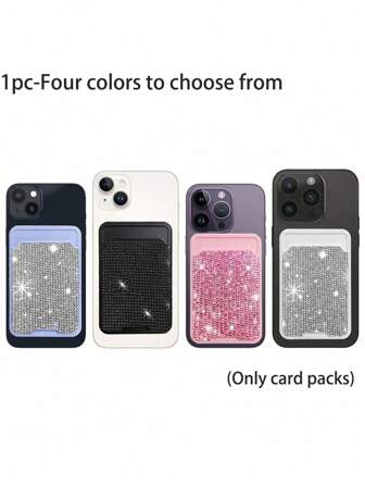 Stylish Luxury Sparkling Diamond Minimalist Universal Adhesive Phone Back Card Holder Bag, Phone Back Wallet Pocket,Compatible With Most Smartphones And Protective Cases,Sparkling Rhinestone Travel Accessories,Suitable For Men And Women, Couples, For Daily Use,Dating, Festival, Back To School, Summer, Vacation, Travel, Commuting,Birthday Gift, Holiday Gift, Thoughtful Gift For Mother'S,Practical Gift