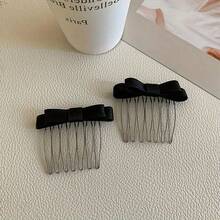 2pcs/Set Solid Color Casual Claw Clip Bowknot Bangs Hair Clip, Side Bangs Hairpin Headwear, Non-Slip, Claw Clips, Hair Claws, Clips For Hair, Hair Slide, Hair Barrettes