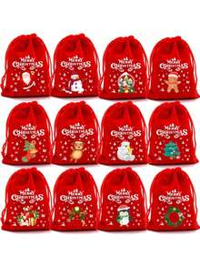 10pcs Random Style Christmas Red Cloth Bags, Bundled Gift Bags, Christmas Apple Bags, Candy Cookie Packaging Bags - Multicolor - View 2