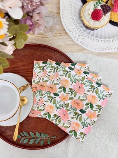 20 st/set engångsservetter med vårtryck, akvarellblommor, 13x13 tum, dekorativa pappersservetter för bröllop, födelsedag, tebjudning, picknick, restaurang, café, festporslin, gjorda av trämassa, festtillbehör