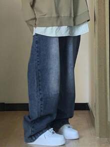 Spring Jeans Women's Y2k Grunge Baggy Jeans Hip Pop Wide Leg Jeans Mid Waist Vintage Boyfriends Jeans Denim Pants Streetwear - 深色水洗藍 - 查看 2