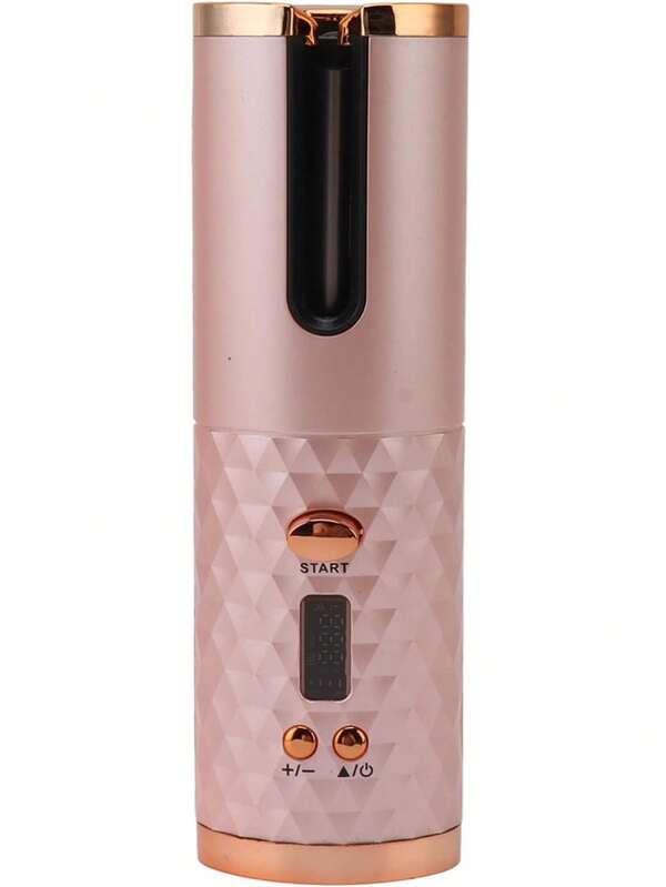 Rizador de pelo automático recargable, de calentamiento rápido, portátil y giratorio para mujeres y niñas, color rosa.