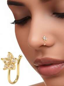 1 st blomma näsring med CZ-mönster afrikanska näsmanschetter guld/silver nässeptum näsringar med klipp på nässmycken för kvinnor, icke-piercade smycken - BJ-02 - Visa 1
