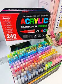 240/36/12pcs Multi-Color Direct Liquid Acrylic Marker Pens, Students Use Art Professional Drawing Drawing Color Soft-Head Marker Paper-Tight Stackable Diy Graffiti Coloring Book Coloring Pen Can Draw Glass Stone Waterproof Body Painting Brush Pen