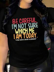 图案印花圆领 T 恤，休闲宽松短袖夏季上衣，针织面料，适合女士