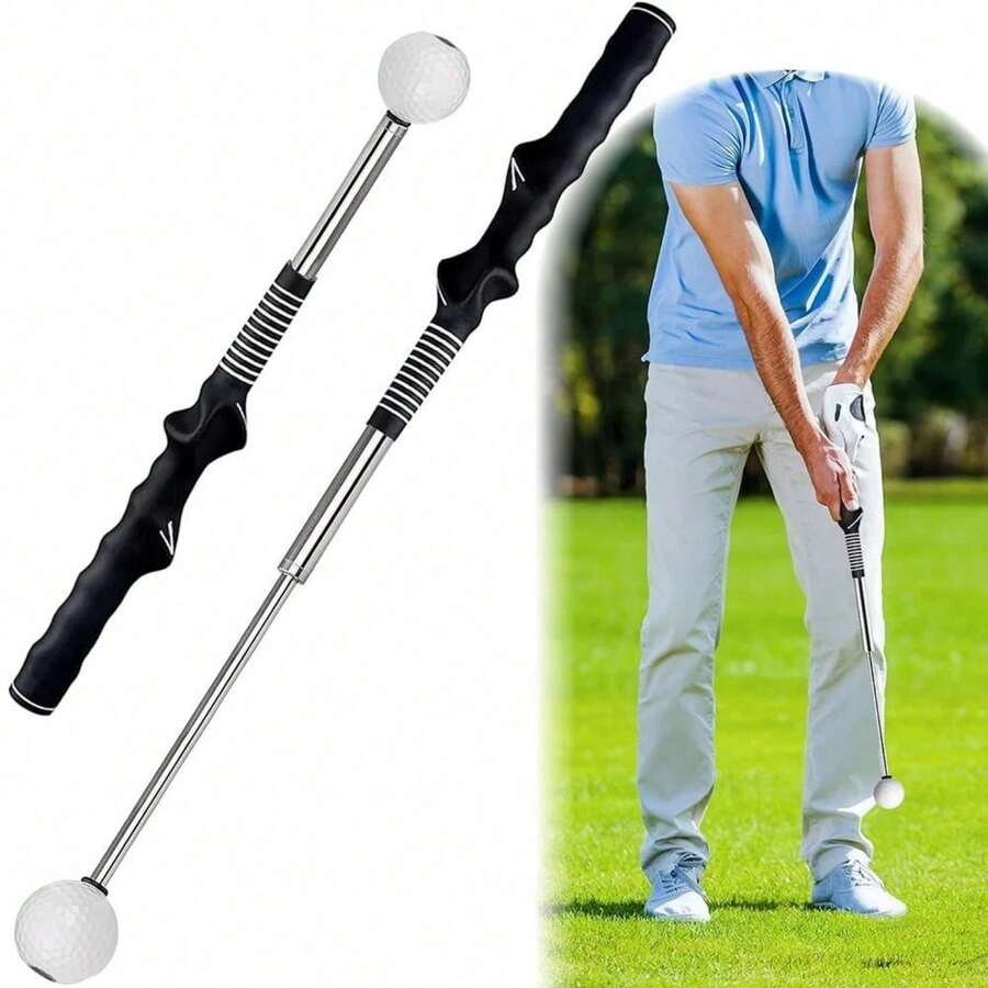 Retractable Golf Swing Training Aid,Rhythm Click Sound Warm Up Golf Swing Trainer,Golf Grip Trainer Attachment -Strength & Tempo Training For Chipping Hitting,Golf Accessories For Men - 黑色 - 查看 1