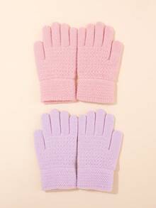 2 Pairs Kid's Knitted Warm Gloves, Windproof & Thermal For Outdoor Cycling And Activities - Corn Kernels - View 13