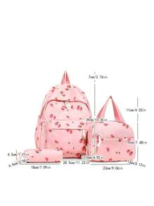 3 Pcs Fashionable Preppy Strawberry Print Backpack Set,Backpack&Lunch Bag&Pencil Case,With Laptop Compartment Bookbag,Adjustable Strap Bookbag Set,Multi Pockets High-Capacity School Bag Set Multifunctional Daypack Set Idea For Girls/Teens/College Students/Graduate/Graduate For Daily Use/Vacation/Travel/Back To School
