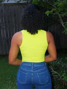 Steph T 1件夏季休闲纯色修身背心 - 青檸色 - 查看 6