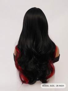 黑色长波浪假发 26 英寸挑染红色微卷大波浪自然造型轻盈透气合成纤维耐热假发适合女性日常使用派对假发角色扮演万圣节自然浪漫休闲街头假发