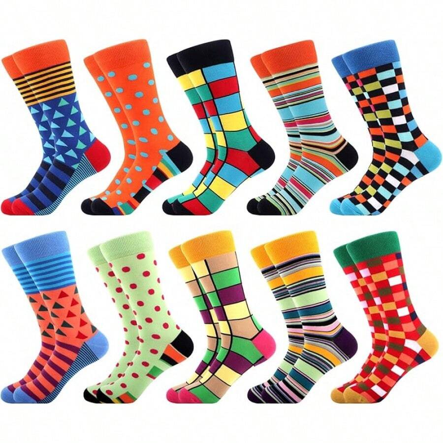Men's Funny Novelty Crazy Pattern Dress Socks For Gifts - أحمر-برتقالي/أزرق/أصفر/أخضر/متعدد الألوان هندسي-12 شهرًا - مشاهدة 1
