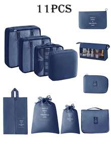 11件套便携式旅行收纳套装，多功能储物袋，包括洗衣袋、内衣袋、鞋袜袋、电子产品袋、束口袋、网袋、洗漱包、化妆包、行李袋 - 夏季旅行、度假、商务旅行的理想之选 - 彩色 - 查看 18