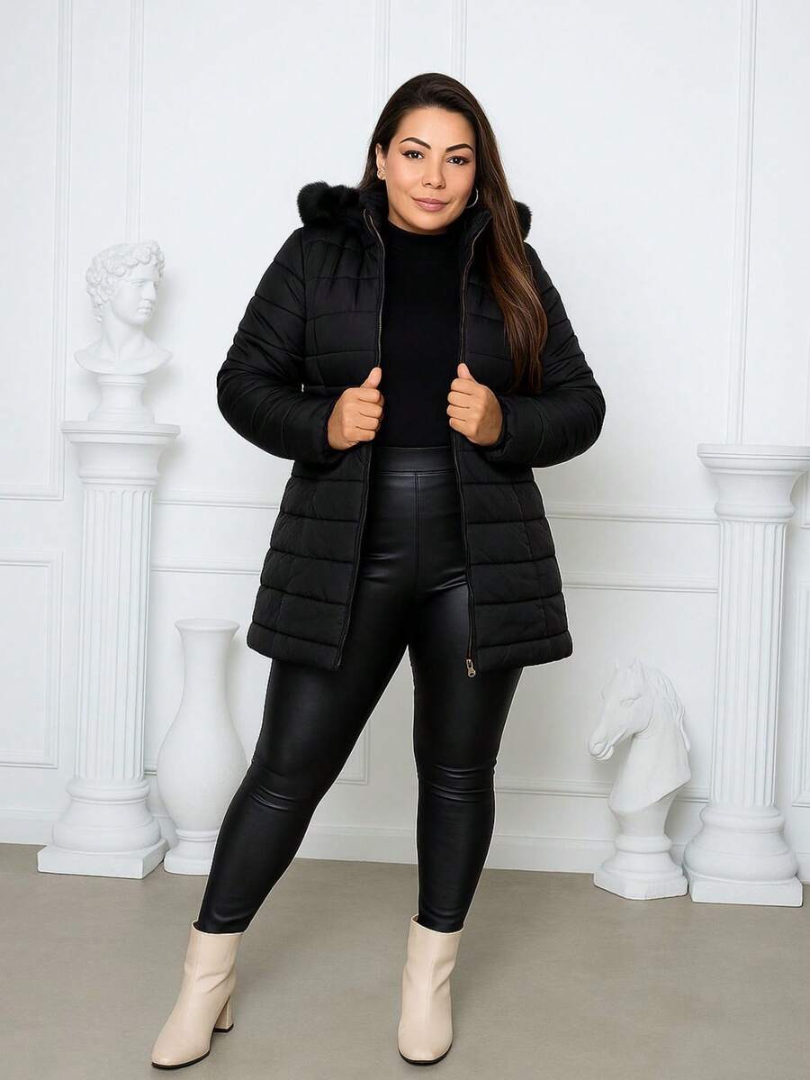 Women's Gominho Jacket Thick Blouse Furry Coat Long Jacket Removable Hood Black Furry Jacket BOBOJACO Winter 2025 Parka Style Coat - 黑色 - 查看 1