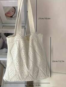 Minimalistische gehäkelte Urlaubs-Tragetasche – geräumige gewebte Umhängetasche, Rucksack, großes Fassungsvermögen, tragbar, geeignet für Teenager-Mädchen, Studenten, Büroangestellte, ideal für Arbeit, Mittelschule, Gymnasium, Hochschule, Urlaub, Reisen, Outdoor, Strand, klassisch lässig, Cut Out