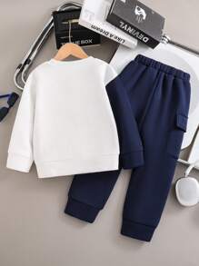 Toddler Cartoon Pattern Printed Warm Crew Neck Sweatshirt And Long Pants Set