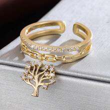 1pc Creative Tree Of Life Design Adjustable Ring With Artificial Zirconia Stones For Women