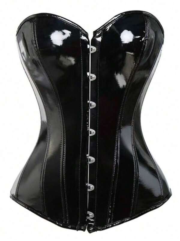 1 Pieza Corset Superior de Laca Negra PU, Cinturón de Corset Elegante Vintage, Cinturón de Corset Moldeador Corporal para Decoración de Vestidos, Entrenador de Cintura para Adelgazamiento y Control de Abdomen, Accesorios de Halloween, Disfraces de Halloween, Atuendos de Otoño