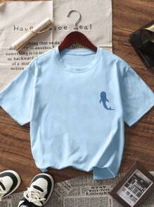 1 pezzo Maglietta a maniche corte grigia con stampa di delfini e motivi tropicali per ragazze adolescenti, abbigliamento estivo confortevole e alla moda per studenti e ragazze pre-adolescenti