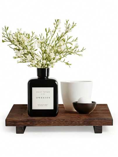 Wooden Base Bathroom Stand Storage Tray For Decoration, Small Wooden Tray Farmhouse Bathroom Decor For Soap Bottles Botanical Cosmetics Candles Towels Jewelry