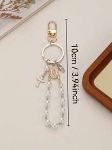 1 pezzo Portachiavi con ciondolo a croce con perle e strass della Vergine Maria, adatto per decorare borse o come regalo per insegnanti, famiglia e amici durante la stagione del ritorno a scuola, accessori per auto, stile gotico carino Y2K
