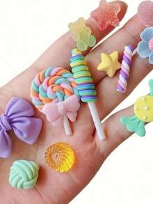 10/20pcs Mixed Resin Lollipop, Flower, Bow Cute Pendant Decoration Set, Summer Phone Case DIY Toy (Slight Imperfections Are Normal)