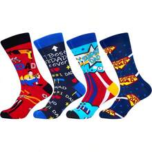 Men's Funny Novelty Crazy Pattern Dress Socks For Gifts - Red/Blue/Black/Yellow/Multicolor Super Dad-4m - View 1