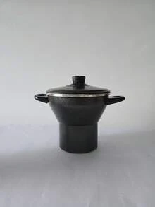 Large Nordestino Couscous Pot Nº18 Black Cracked Steaming Of Assorted Vegetables - 破裂 - 查看 3