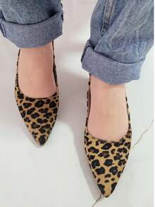 Elegant Block Heel Sandal With Pointed Toe And Open Back - Animal Print - View 5
