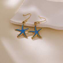 Collar y aretes con diseño de concha marina y estrella de mar, estilo de vacaciones en la playa de moda europea y americana para el verano
