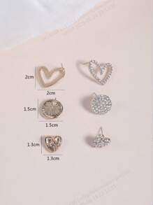 1 Set de pendientes de corazón y círculo elegantes y lindos con cristales de rhinestone para mujer, adecuados para salidas casuales y fiestas