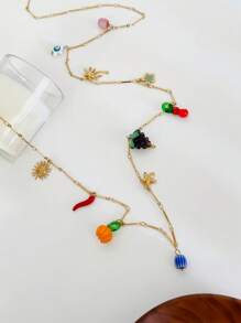 Monlansher New Arrival Women Stainless Steel Multi-Pendant Necklace, Featuring Ceramic, Glaze, Enamel And Stainless Steel Elements In Design, Versatile & Fashionable Long Necklace