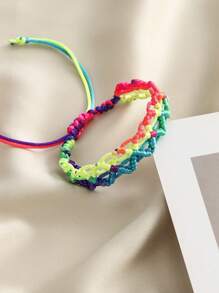 1 Stück buntes quadratisches Armband, handgewebtes Armband im bohemien Stil, modisches, elegantes und vielseitiges Paararmbband, geeignet für Strandurlaub und den täglichen Lässig Tragejeans, verstellbar
