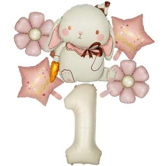 6pcs/Set Cream Number Balloon Rabbit Carrot Pink Daisy Star Set Happy Birthday Decorations Anniversary Party Supplies