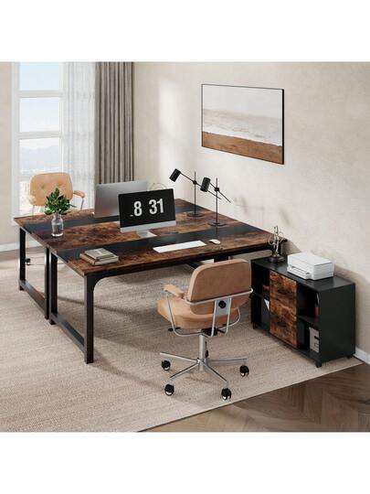 Tribesigns Desk, 160 80 Cm Large Computer Office Table, Study Room, Workstation Home Office, Moderne Vintage Bruin Zwart view 5