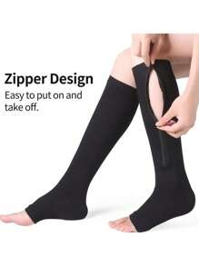 Open Toe Compression Socks, Zipper Conpression Socks Men Women Support Knee Zipper Female Open Toe Thin Anti High Socks Leg Socks,Hot Knit Fabric, For All Seasons, Hand Wash, Solid Color, Zipper Closure, For Running And Sports