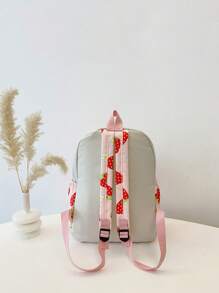 1 Pc New Style Girls' Strawberry Print Fabric Backpack With Adjustable Straps, Zipper Closure, Multifunctional Foldable Design, Perfect For Travel, School, Outdoor Activities, And Holiday Gifts