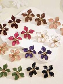 1 Pair Oil Drip Flower Stud Earrings, Elegant Women's Versatile Earrings For Vacation, Festivals