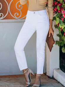 White Commuter Casual Elegant Front Pocket Skinny Jeans For Women