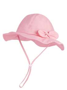 1 pezzo Cappello da sole per bambini con fiocco morbido, cappello da secchio monocromatico, protezione UV per bambine dai 2 ai 6 anni